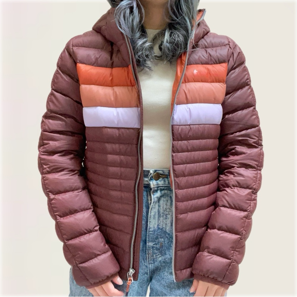 EUC Cotopaxi Fuego Down Hooded Puffer Jacket Chestnut Spice Colorway